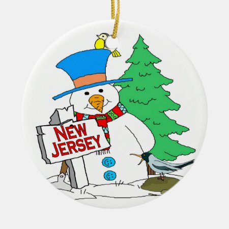 New Jersey Snowman Ceramic Ornament