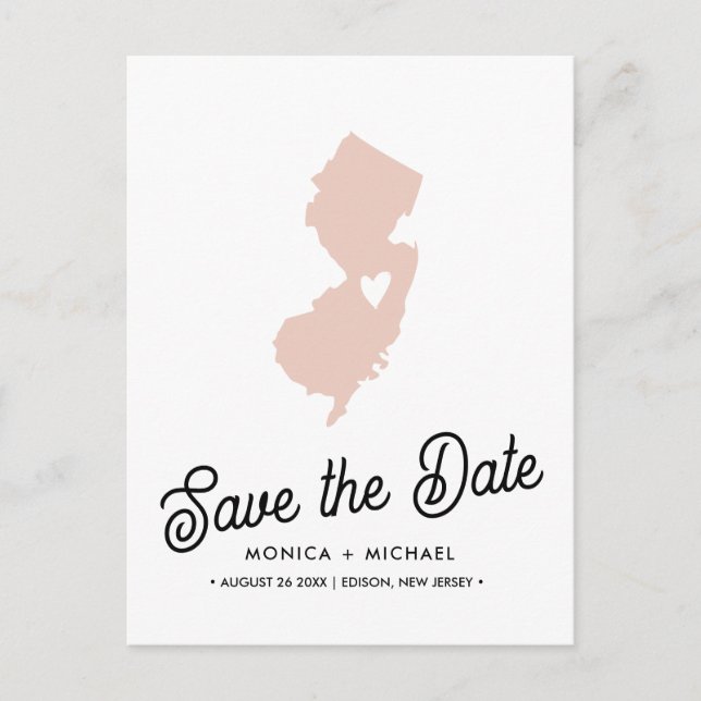 NEW JERSEY State Destination Wedding ANY COLOR Announcement Postcard (Front)