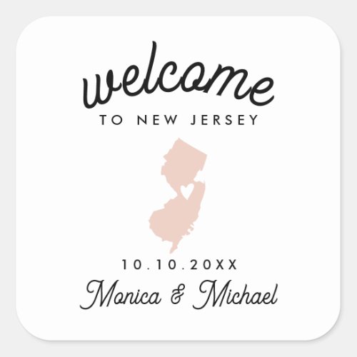 NEW JERSEY State Destination Wedding ANY COLOR Square Sticker