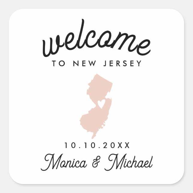 NEW JERSEY State Destination Wedding ANY COLOR Square Sticker (Front)