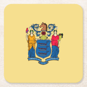New Jersey State Flag Design Square Paper Coaster