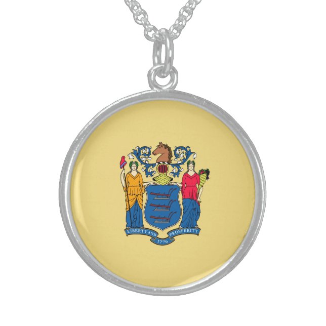 New Jersey State Flag Design Sterling Silver Necklace (Front)