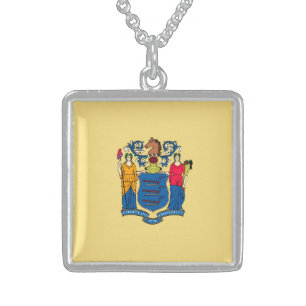 New Jersey State Flag Design Sterling Silver Necklace