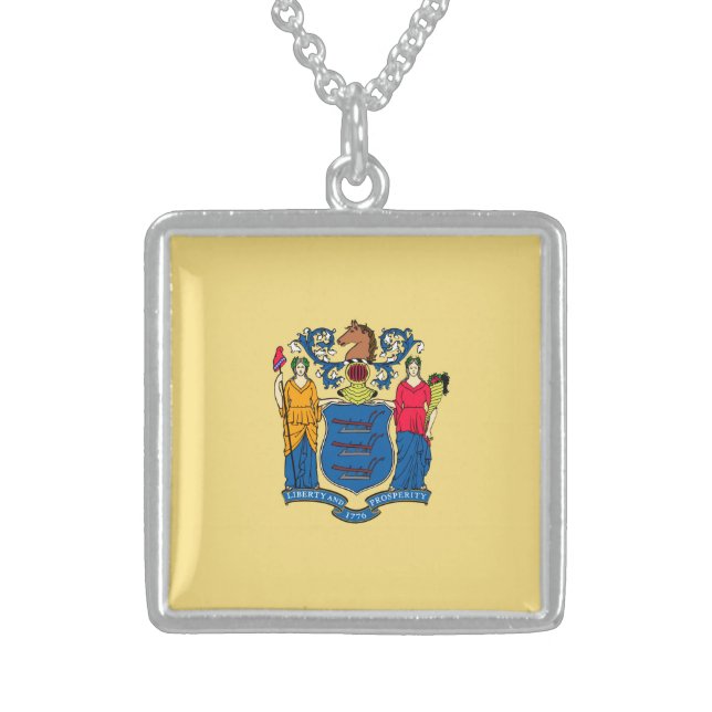 New Jersey State Flag Design Sterling Silver Necklace (Front)