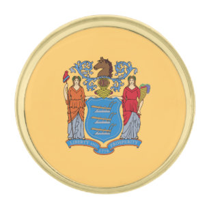 New Jersey State Flag Gold Finish Lapel Pin