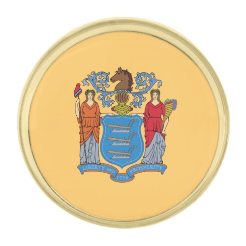 New Jersey State Flag Gold Finish Lapel Pin