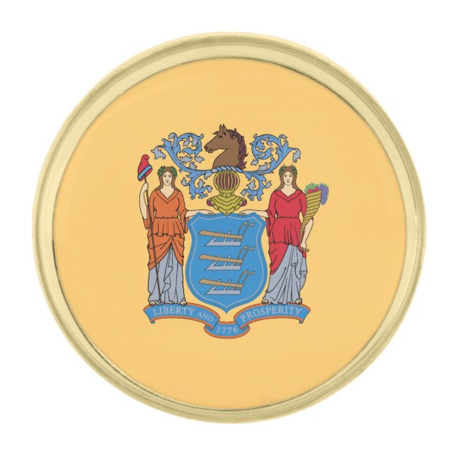 New Jersey State Flag Gold Finish Lapel Pin (Front)