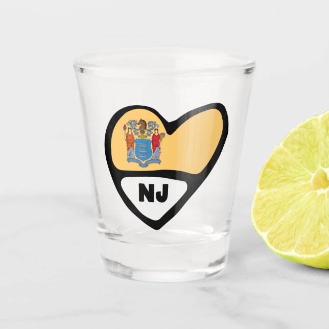 New Jersey State Flag In Heart, NJ Shot Glass (Front)