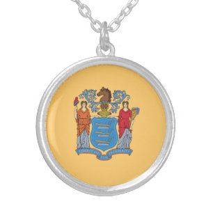 New Jersey State Flag Silver Plated Necklace