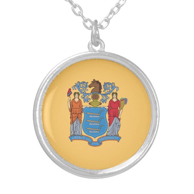 New Jersey State Flag Silver Plated Necklace (Front)