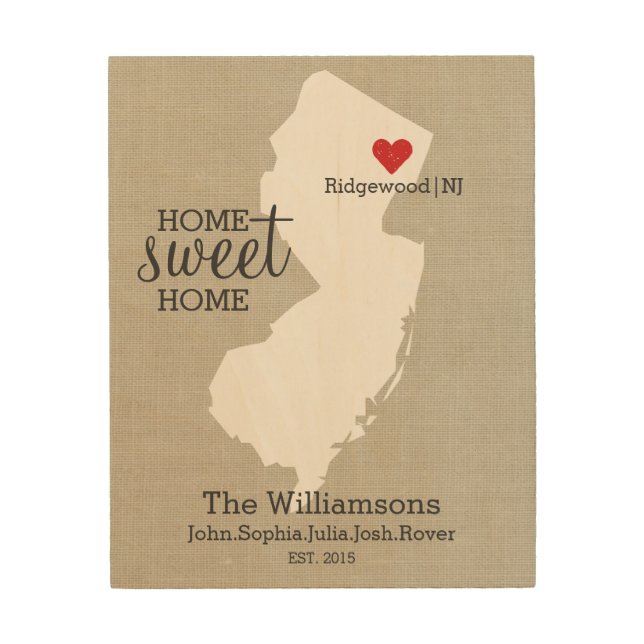 New Jersey State Love Custom Family Name Establish Wood Wall Art (Front)
