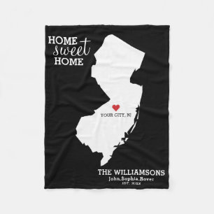 New Jersey State Map Custom Names, City, Color Fleece Blanket