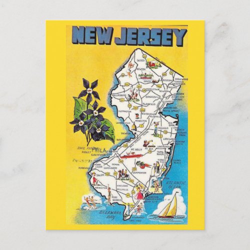 New Jersey State Map Postcard