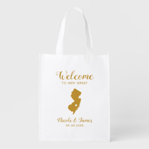 New Jersey State Map Wedding Welcome Bag, Gold Tot Grocery Bag
