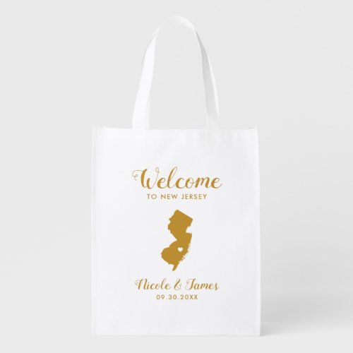 New Jersey State Map Wedding Welcome Bag Gold Tot Grocery Bag