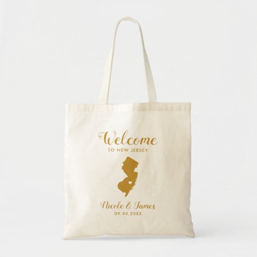 New Jersey State Map Wedding Welcome Bag Gold Tote Bag