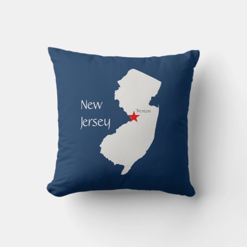 New Jersey State Map with Capitol Star Throw Pillow