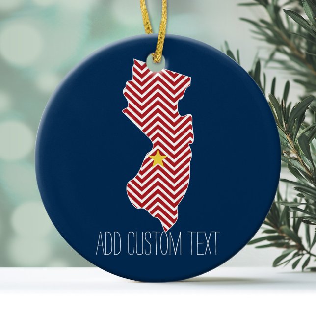 New Jersey State Map with Custom City and Name Ceramic Ornament (Personalized Christmas Photo Ornament)