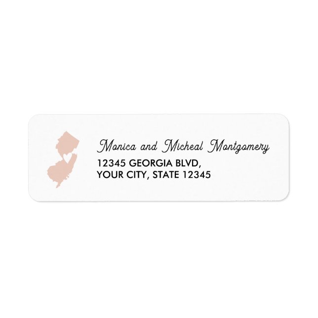 NEW JERSEY State Map with Heart - ANY COLOR  Label (Front)