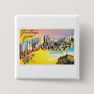 New Jersey State NJ Old Vintage Travel Postcard- Button