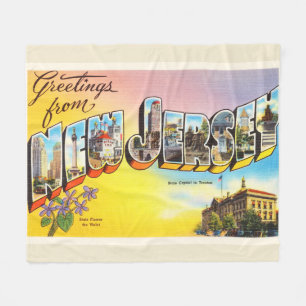 New Jersey State NJ Old Vintage Travel Postcard- Fleece Blanket