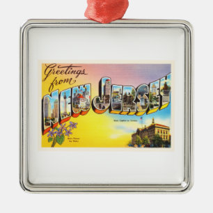New Jersey State NJ Old Vintage Travel Postcard- Metal Ornament