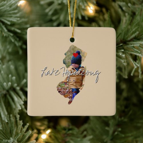 New Jersey State Photo insert and town name Ceramic Ornament