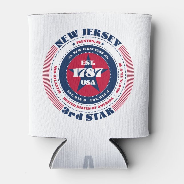 New Jersey State Pride Personalized Monogram Can Cooler (Front)