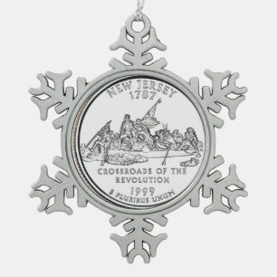 New Jersey State Quarter Snowflake Pewter Christmas Ornament