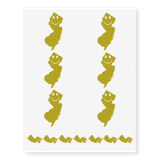 New Jersey State Shape Smiley Face Temporary Tattoos (Front)