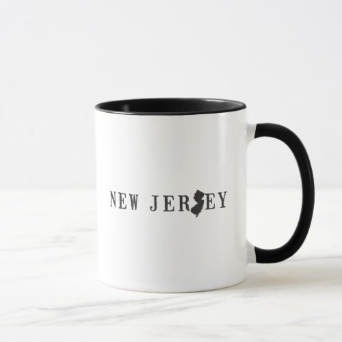 New Jersey State Shaped Letter S Word Art Black Mug