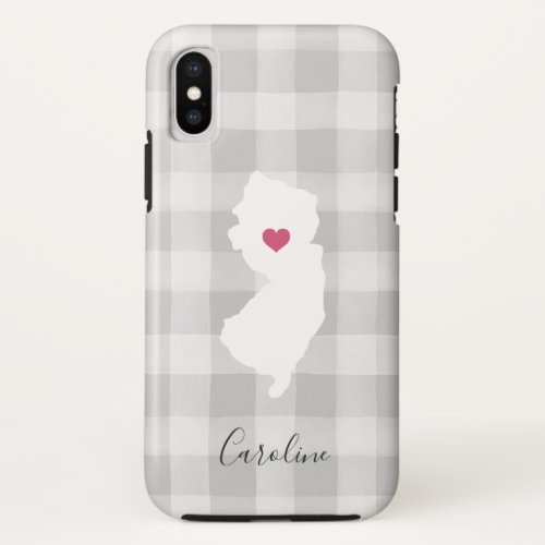 New Jersey State Silhouette Rustic Gray Plaid iPhone XS Case