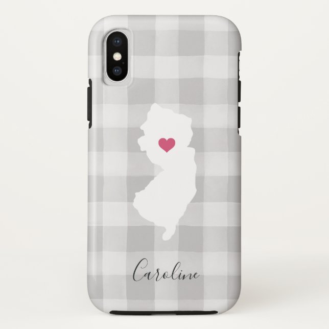 New Jersey State Silhouette Rustic Gray Plaid Case-Mate iPhone Case (Back)
