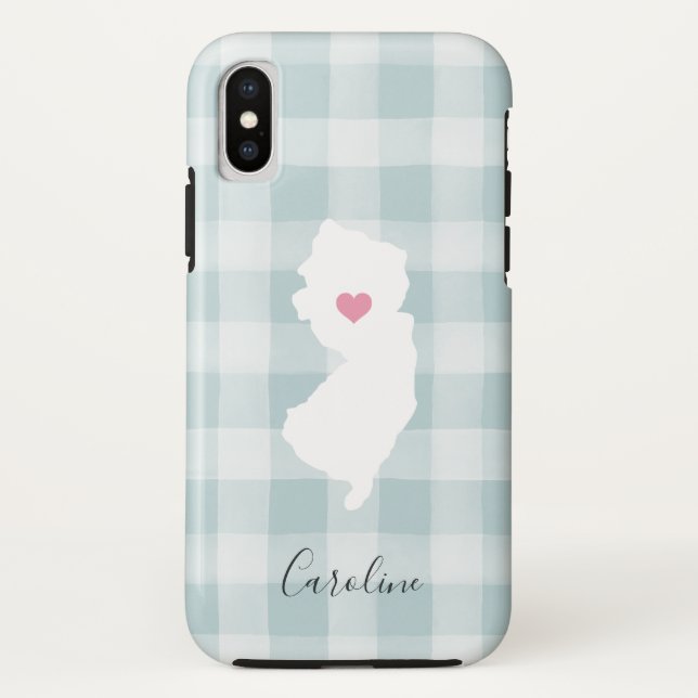 New Jersey State Silhouette Rustic Mint Plaid Case-Mate iPhone Case (Back)