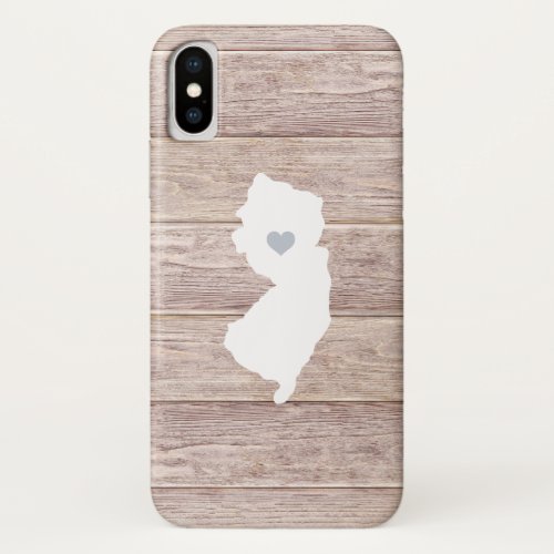 New Jersey State Silhouette Rustic Wood Look iPhone XS Case