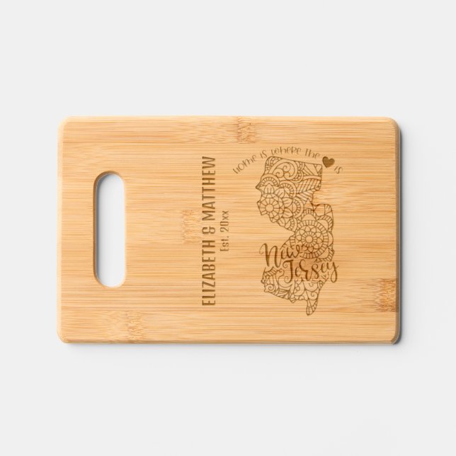New Jersey state wedding couple names date married Engraved Cutting Board (Front)