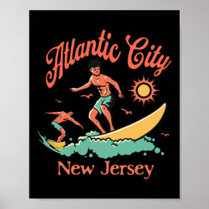 New Jersey Surfer Atlantic City Nj Surfing Beach V Poster