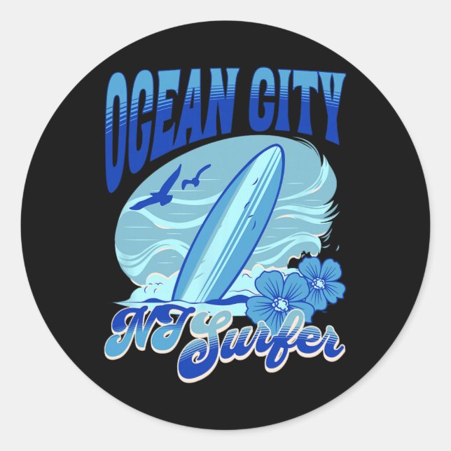 New Jersey Surfer Ocean City Nj Surfing Beach Sand Classic Round Sticker (Front)