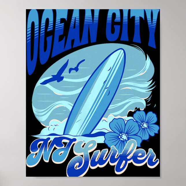 New Jersey Surfer Ocean City Nj Surfing Beach Sand Poster (Front)