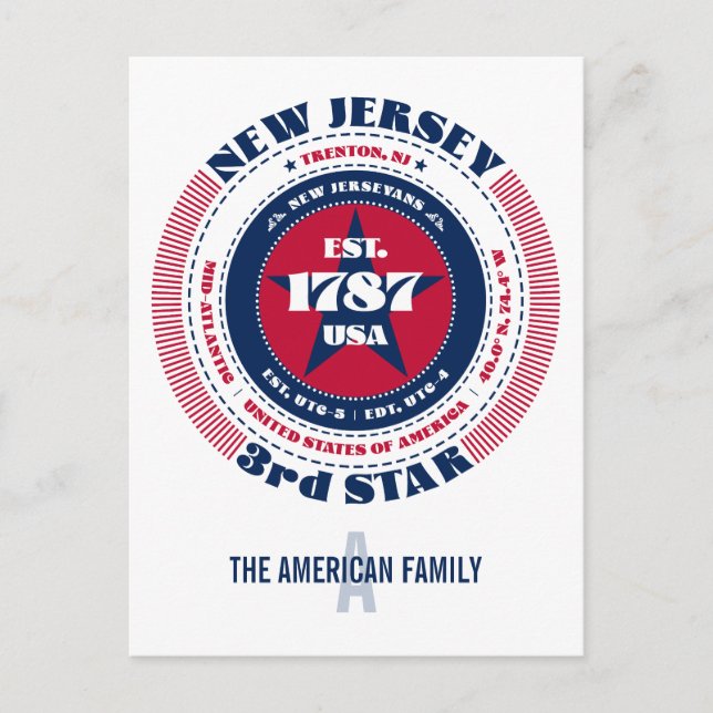 New Jersey, Trenton NJ, Patriotic Monogram Postcard (Front)