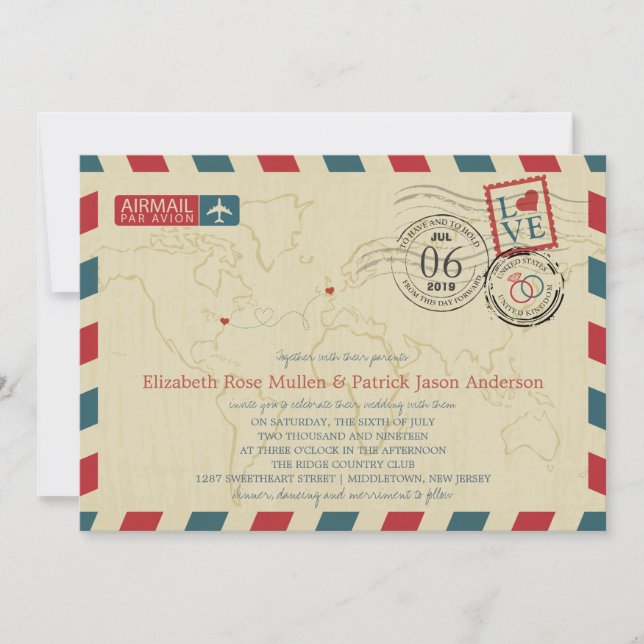 New Jersey / UK Airmail | Wedding Invitation (Front)