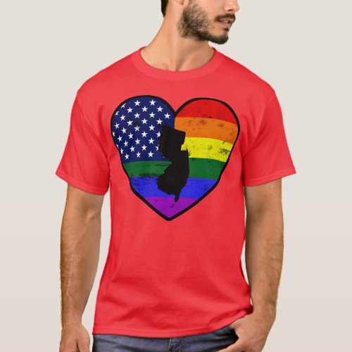 New Jersey United States Gay Pride Flag Heart T_Shirt