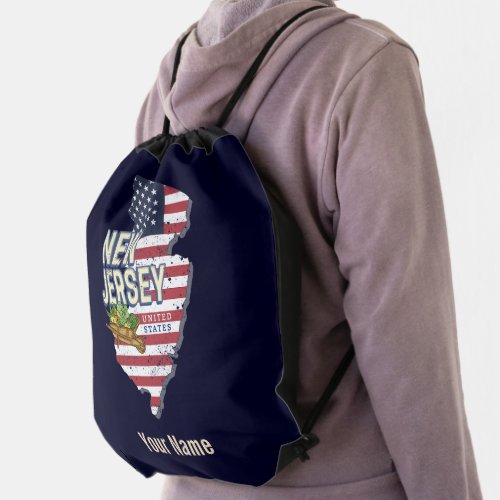 New Jersey United States Retro Map USA Souvenir Drawstring Bag