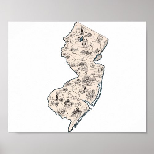 New Jersey Vintage Picture Map Poster