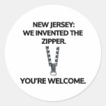 New Jersey: We invented the zipper. Classic Round Sticker