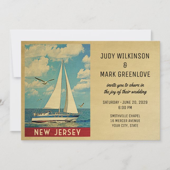 New Jersey Wedding Invitation Sailboat (Front)