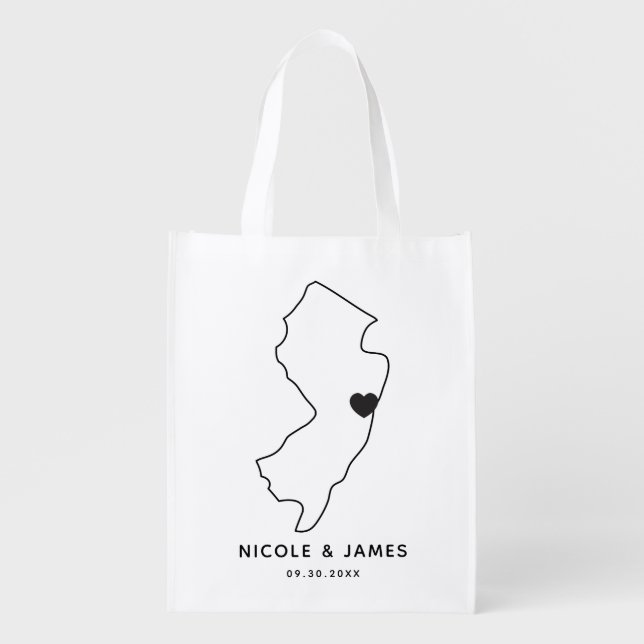 New Jersey Wedding Welcome Bag Map Tote with Heart (Front)