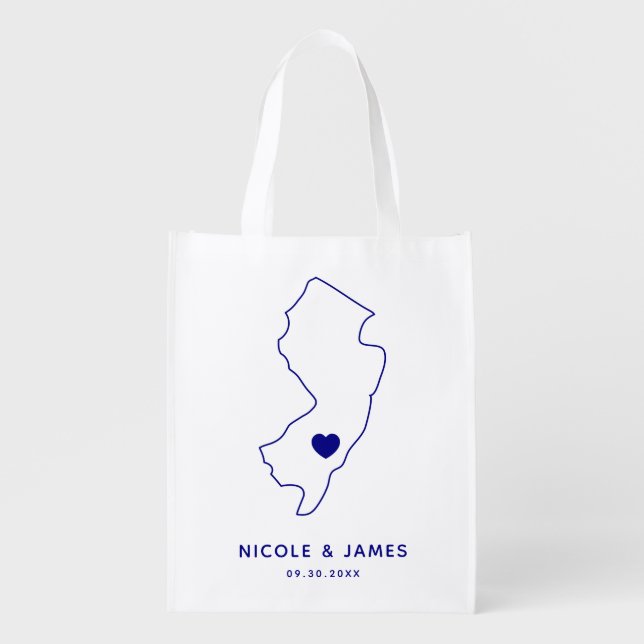 New Jersey Wedding Welcome Bag Navy Tote with Map (Front)