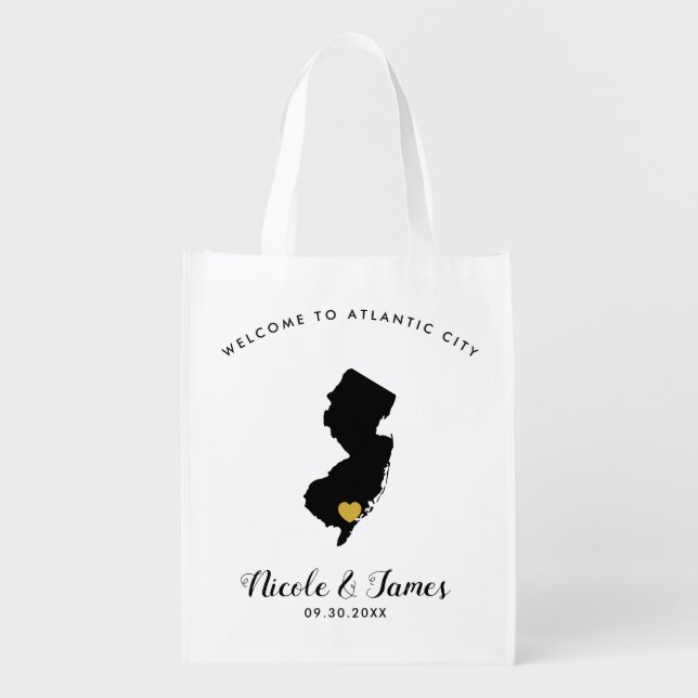 New Jersey Wedding Welcome Bag Tote, Gold Heart (Front)