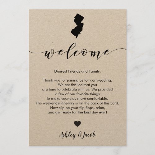 New Jersey Wedding Welcome Letter  Itinerary Card